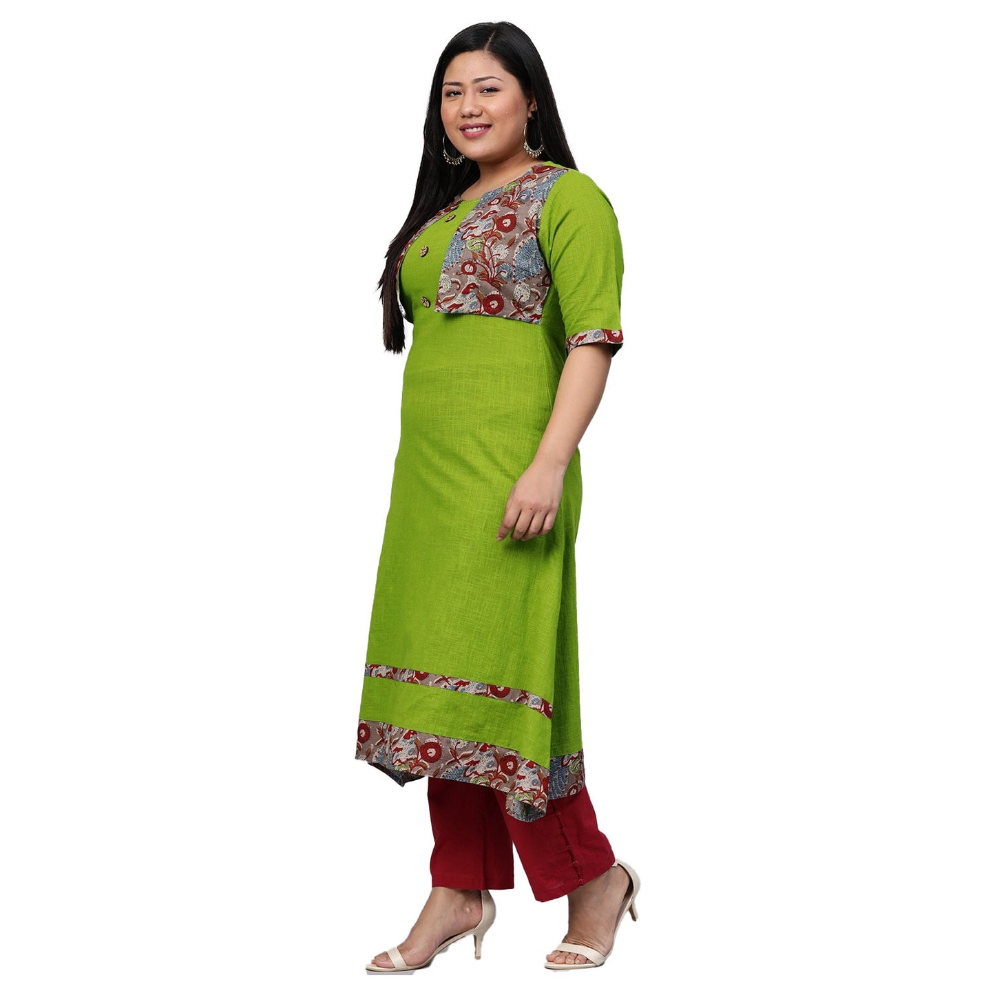 Floral Print A-line Kurta (Green)