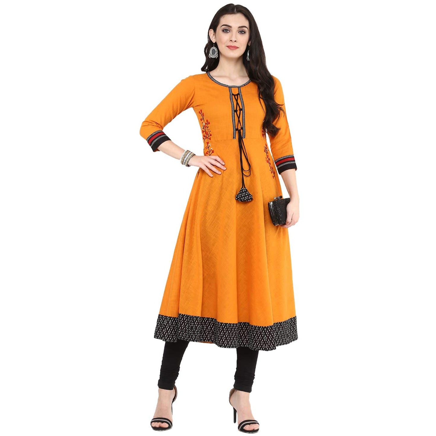 Embroidered Anarkali Kurta (Yellow)