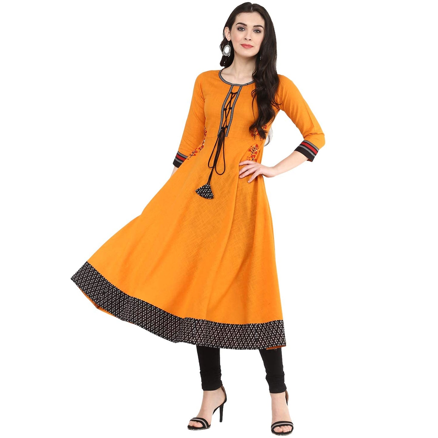 Embroidered Anarkali Kurta (Yellow)