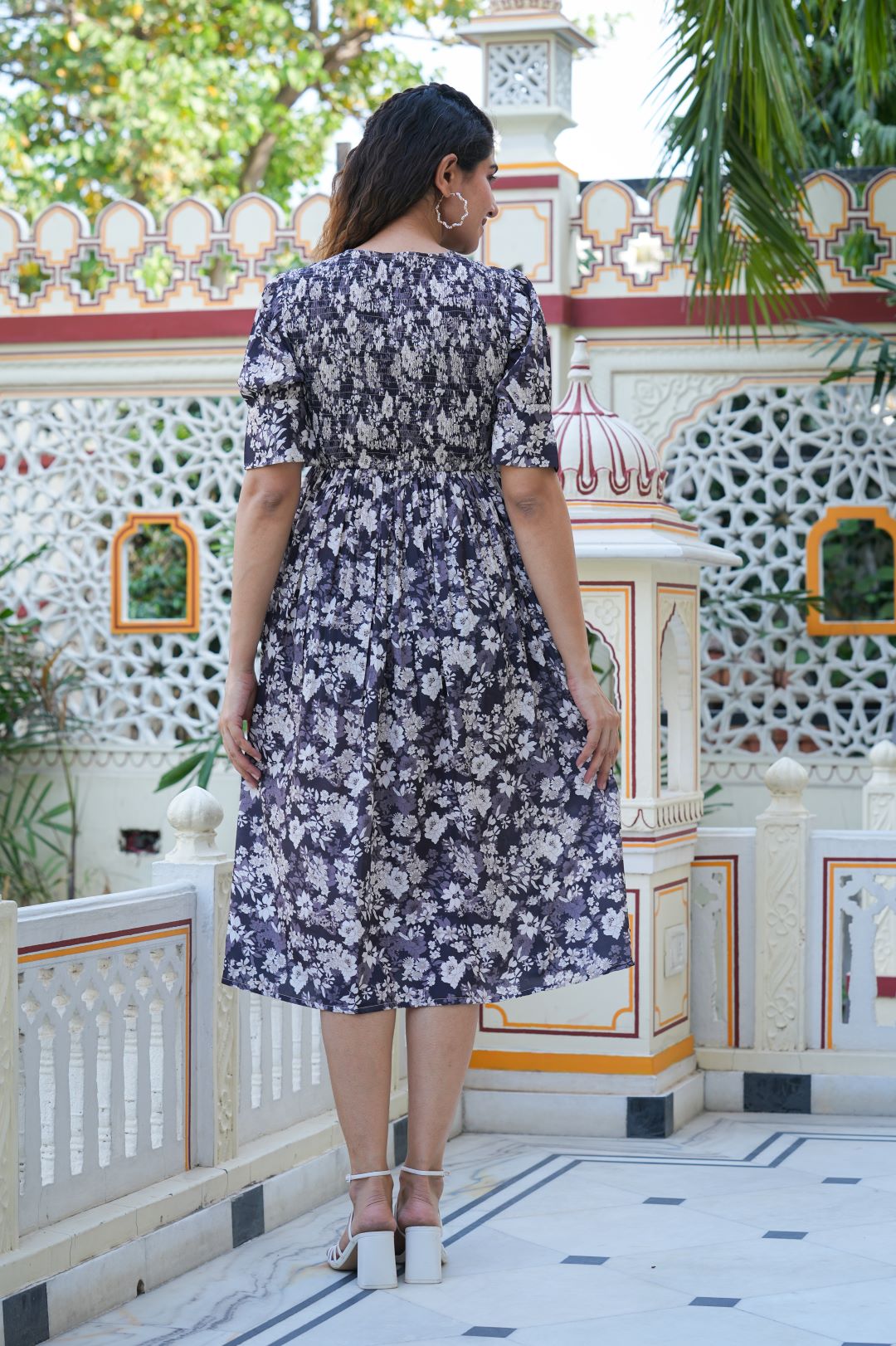 yash gallery womens floral printed gathered smoking dress black
