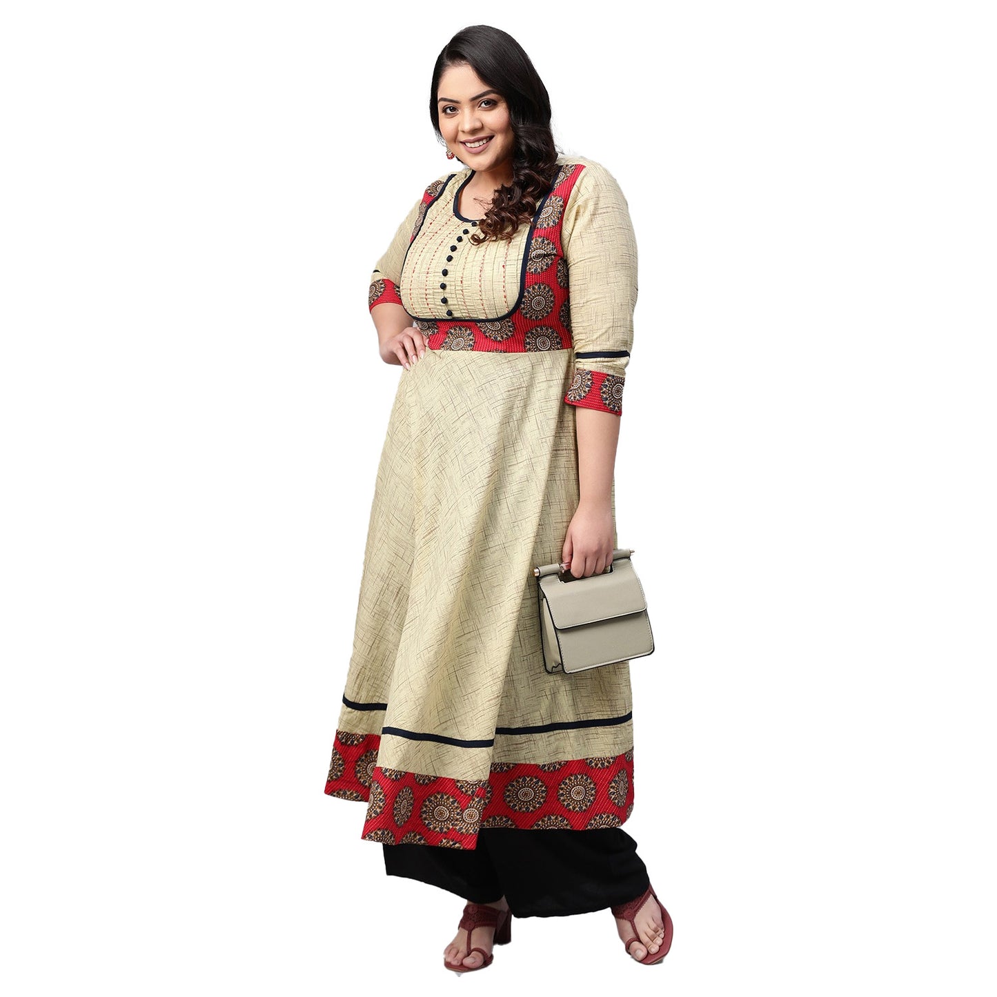 Printed Anarkali Kurta (Beige)