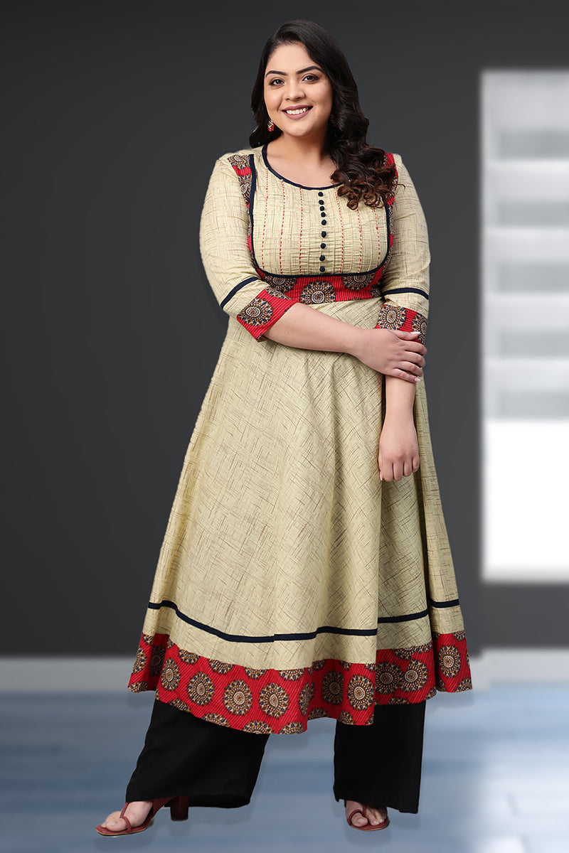 Printed Anarkali Kurta (Beige)