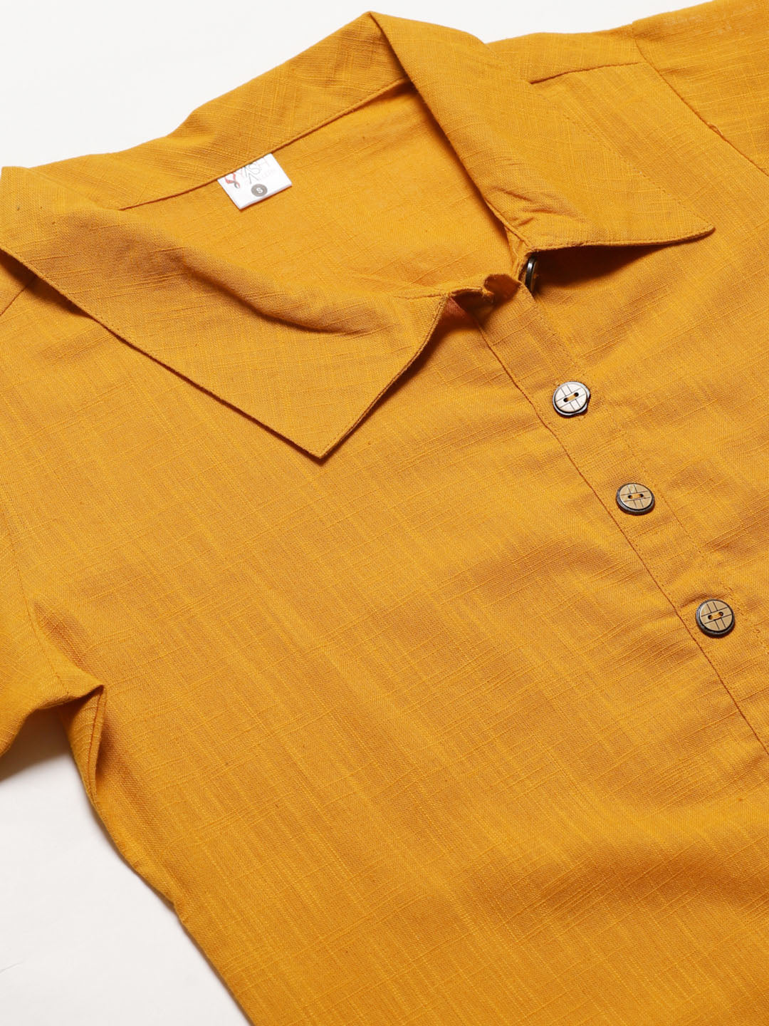 Cotton Slub Solid Shirt Style Top (Yellow)