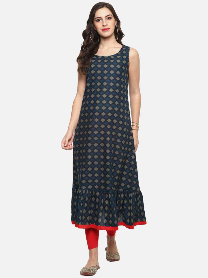 Festive and Party Geometric Print Kurti (White)