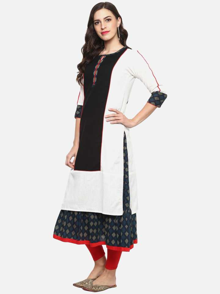 Festive and Party Geometric Print Kurti (White)