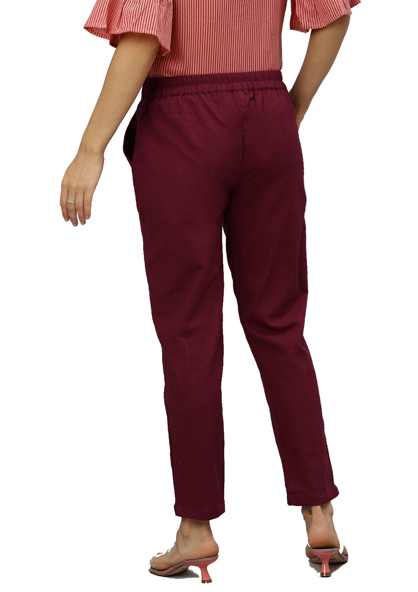 Cotton Slub Solid Regular Fit Casual Trouser Pants (MAROON)