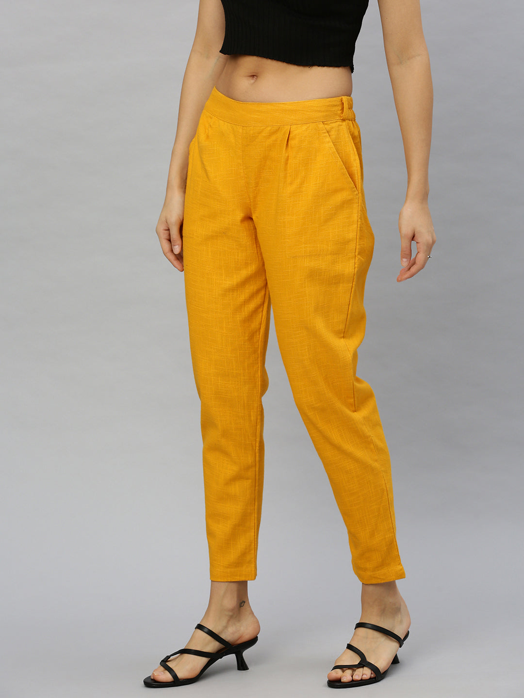 Cotton Slub Solid Regular Fit Casual Trouser Pants (MUSTARD)