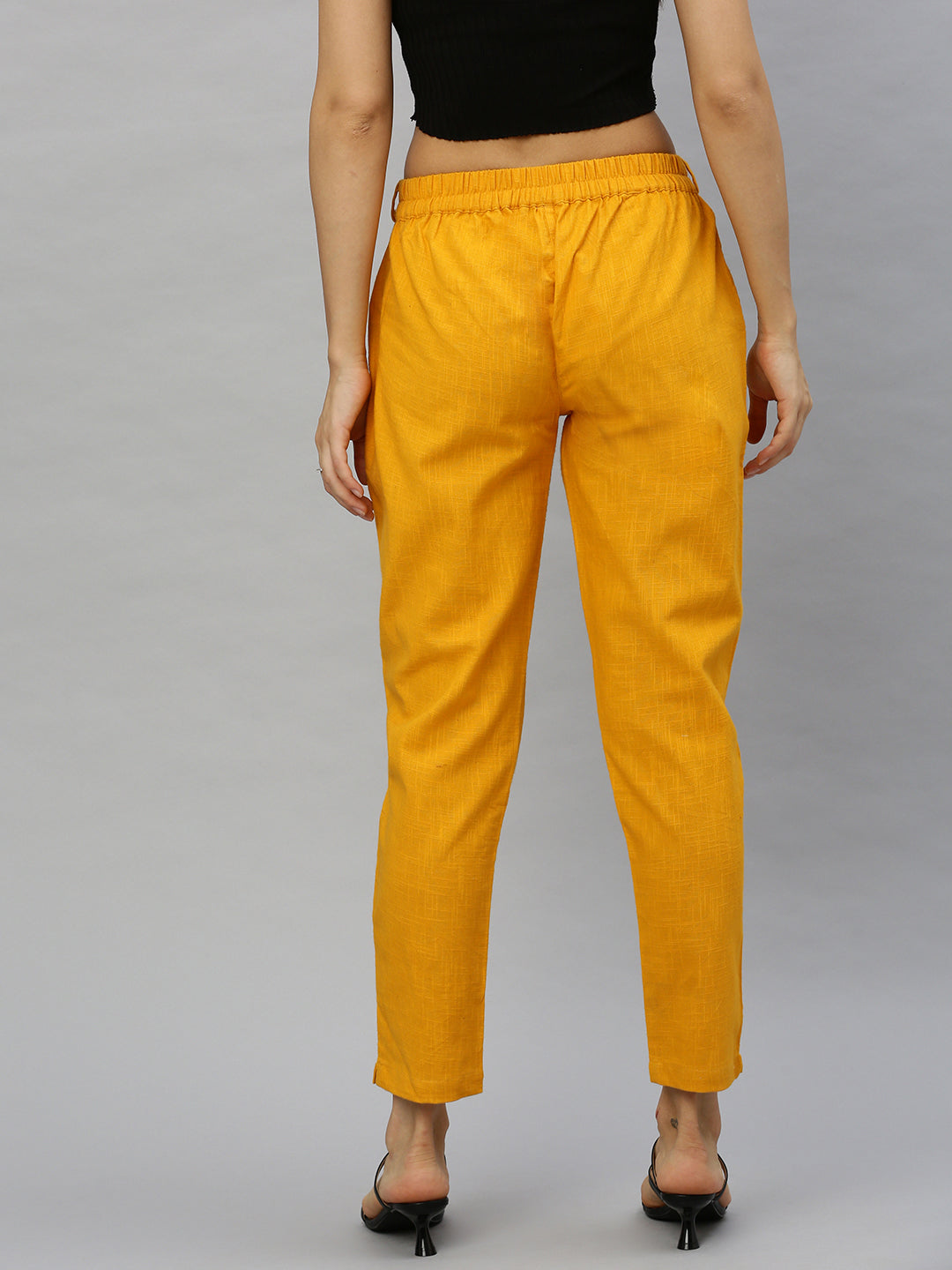 Cotton Slub Solid Regular Fit Casual Trouser Pants (MUSTARD)