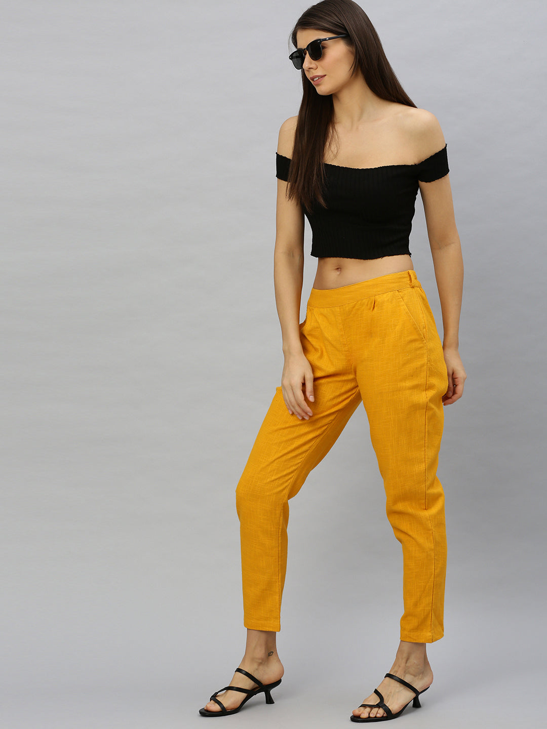 Cotton Slub Solid Regular Fit Casual Trouser Pants (MUSTARD)