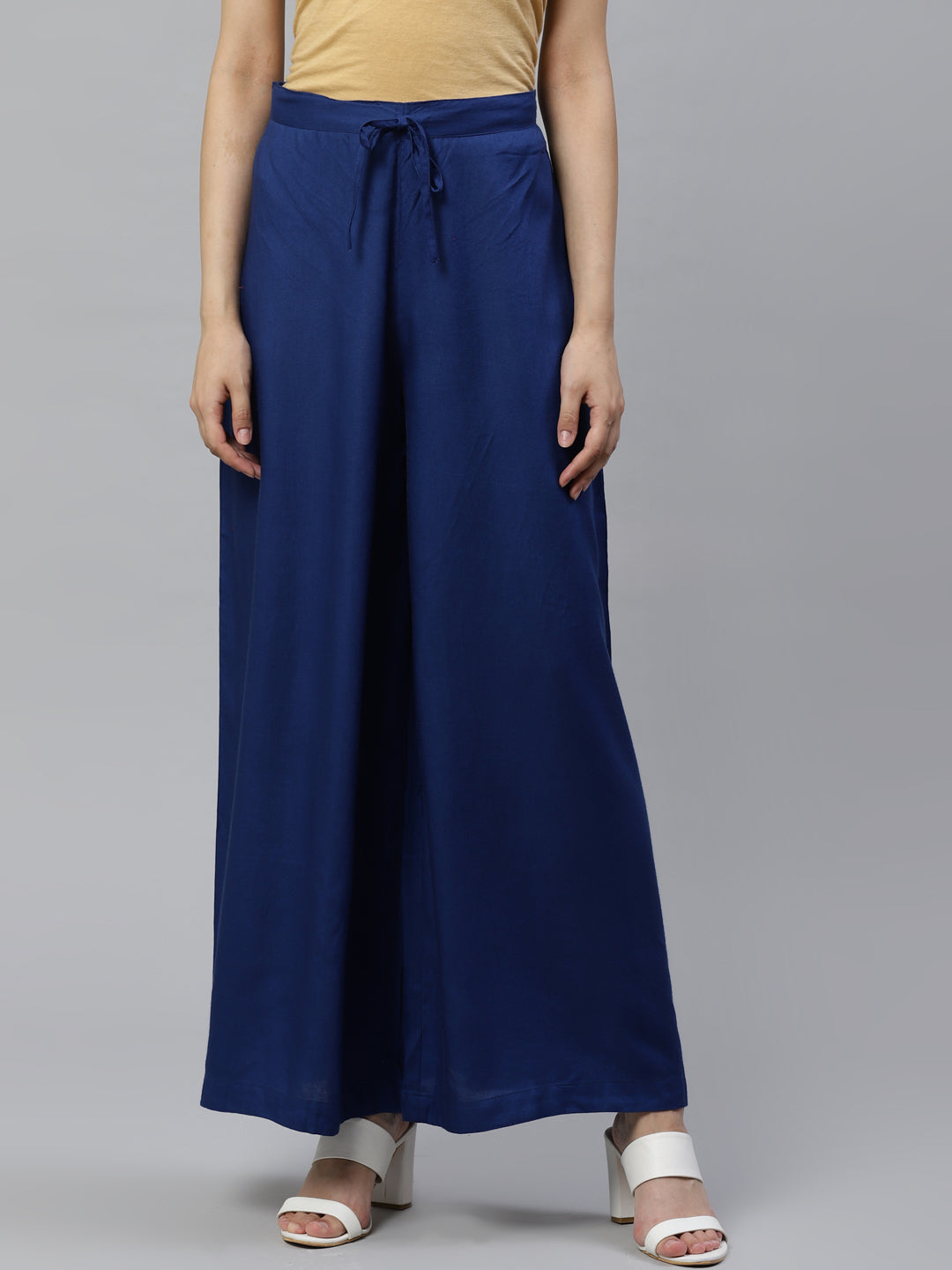 women solid rayon palazzo blue