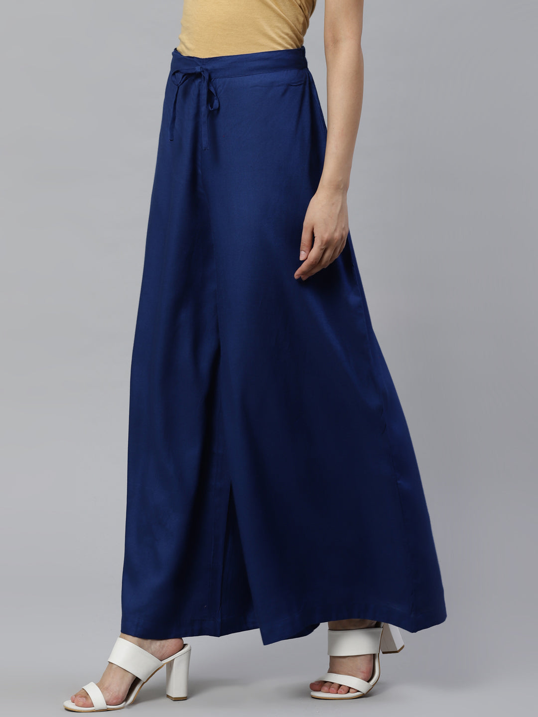 women solid rayon palazzo blue