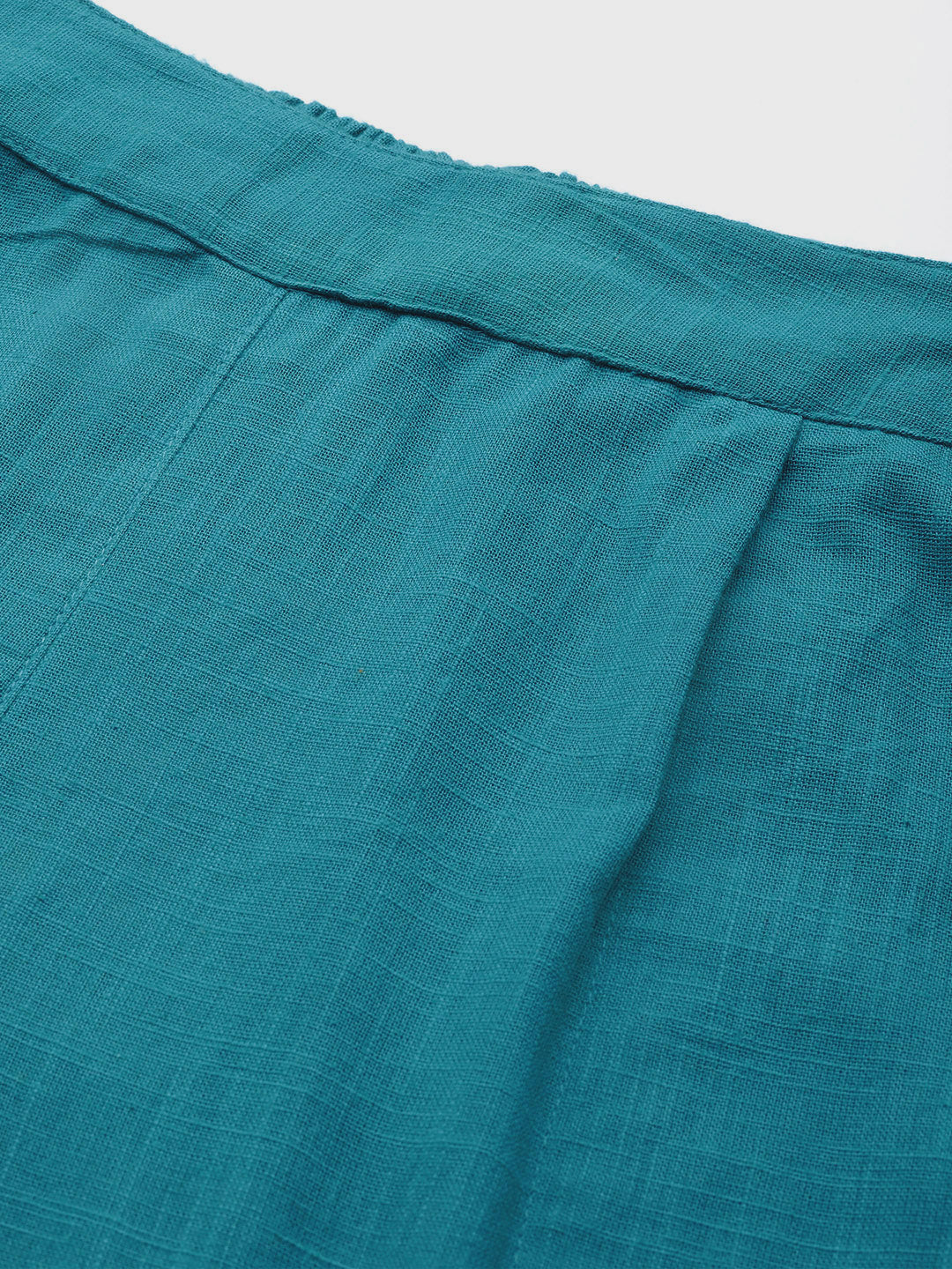 Cotton Slub Solid Regular Fit Casual Trouser Pants (TEAL)