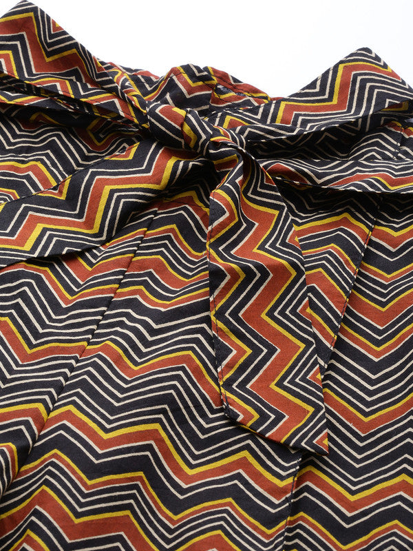 Cotton Zig-Zag Printed Regular Fit Casual Trouser Pants