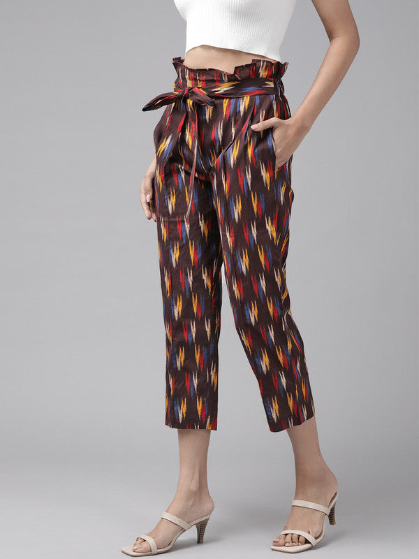 Cotton Ikat Printed Regular Fit Casual Trouser Pants