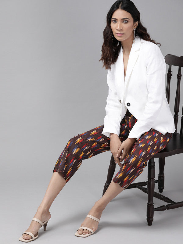 womens cotton ikat printed regular fit casual trouser pants