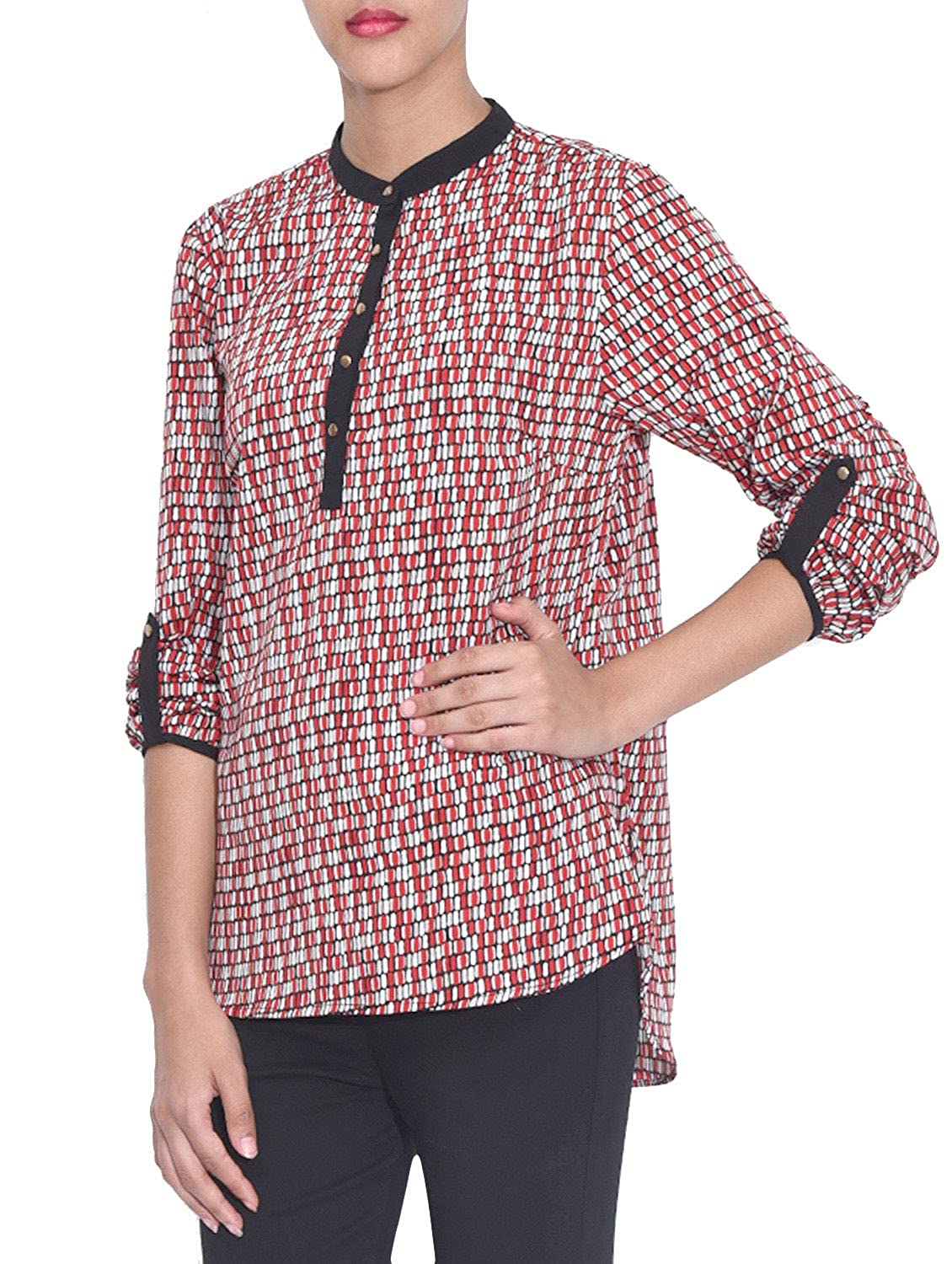 Casual Regular Sleeves Checkered Red Top