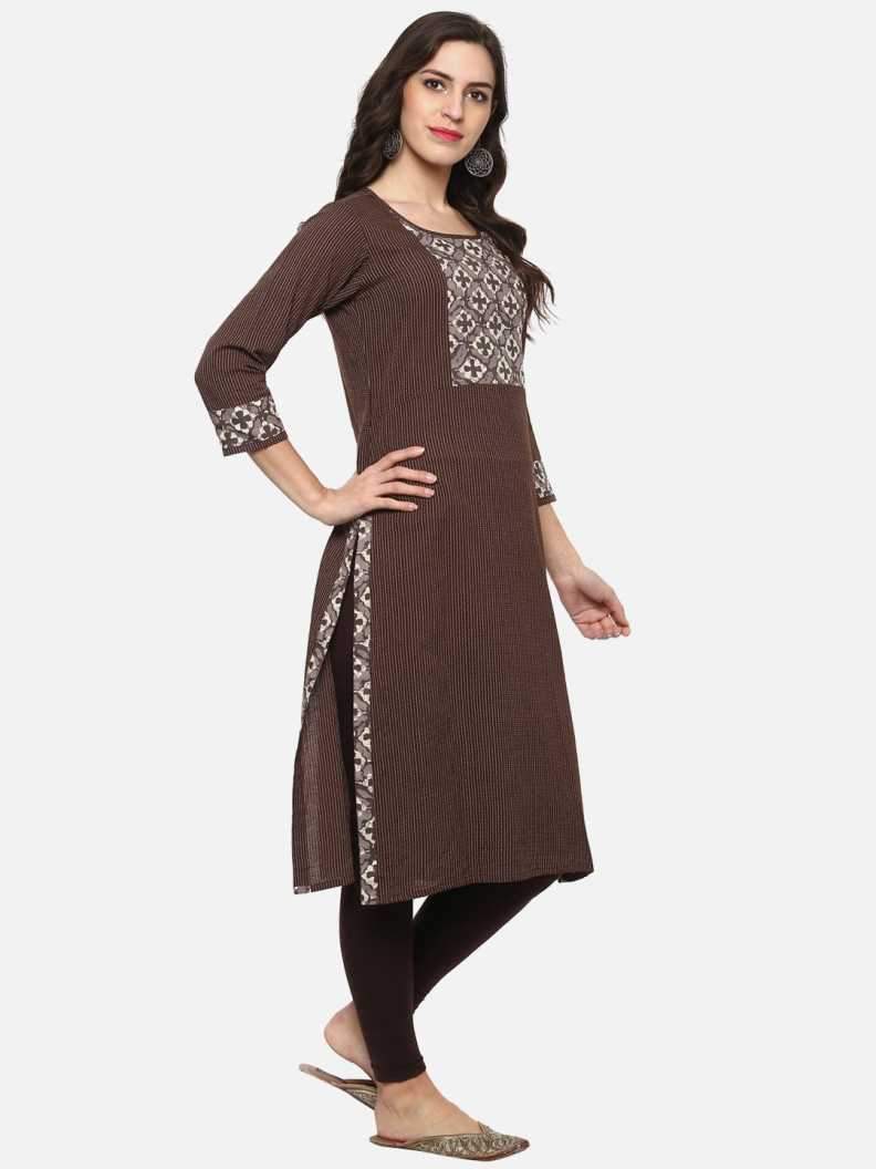 casual printed women kurti brown