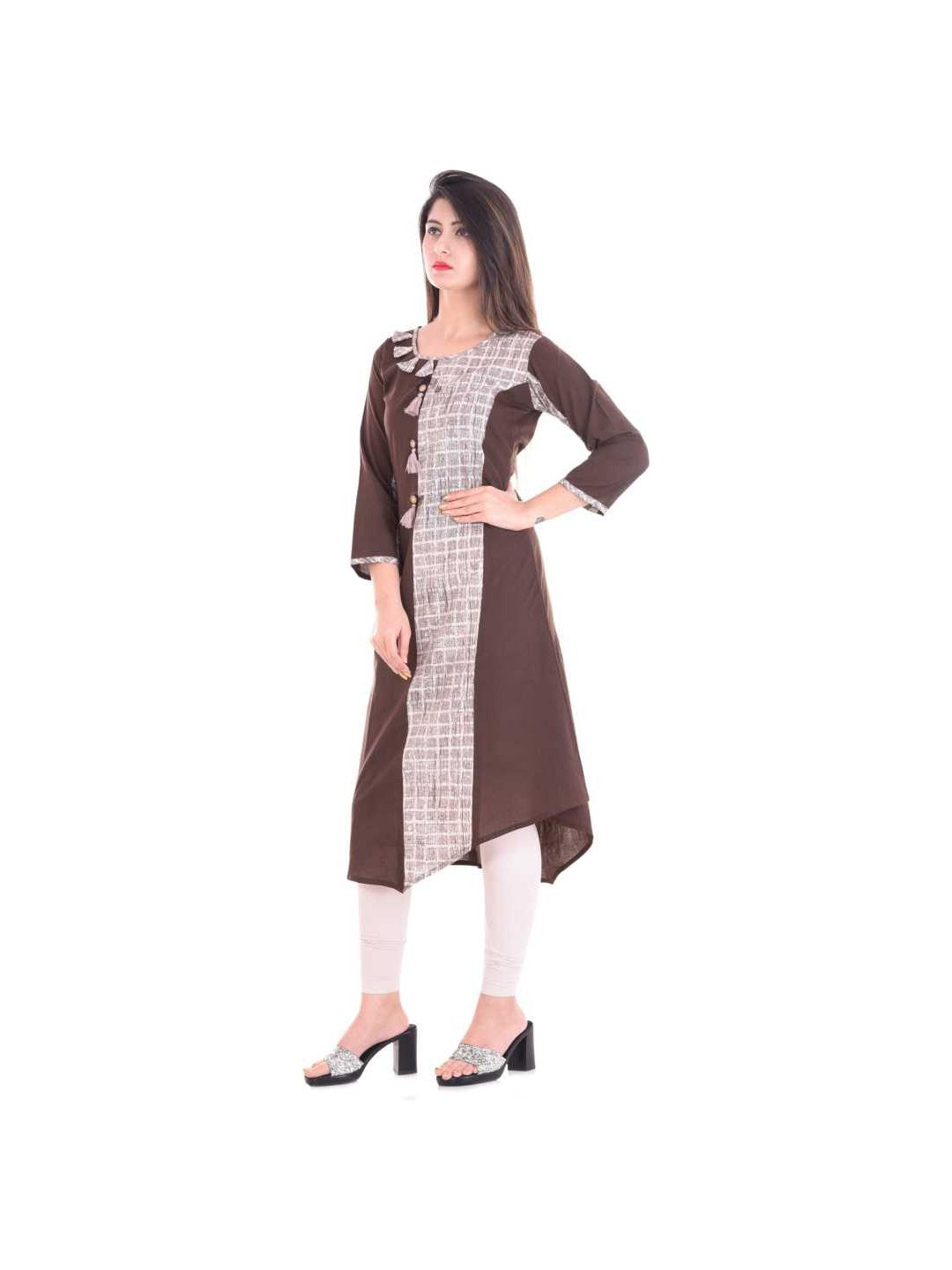 Festive & Party Checkered Kurti (Brown)