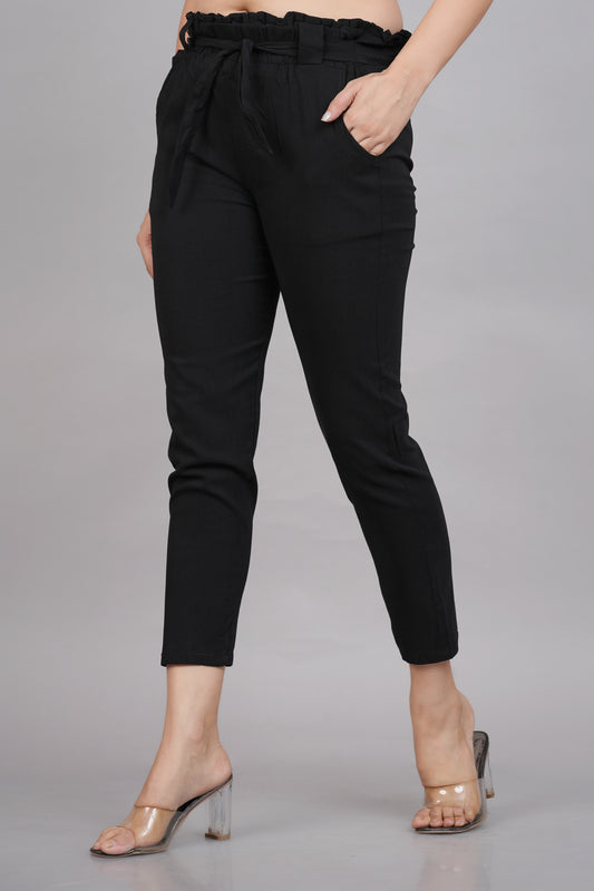 yash gallery womens lycra regular fit casual trouser pants black