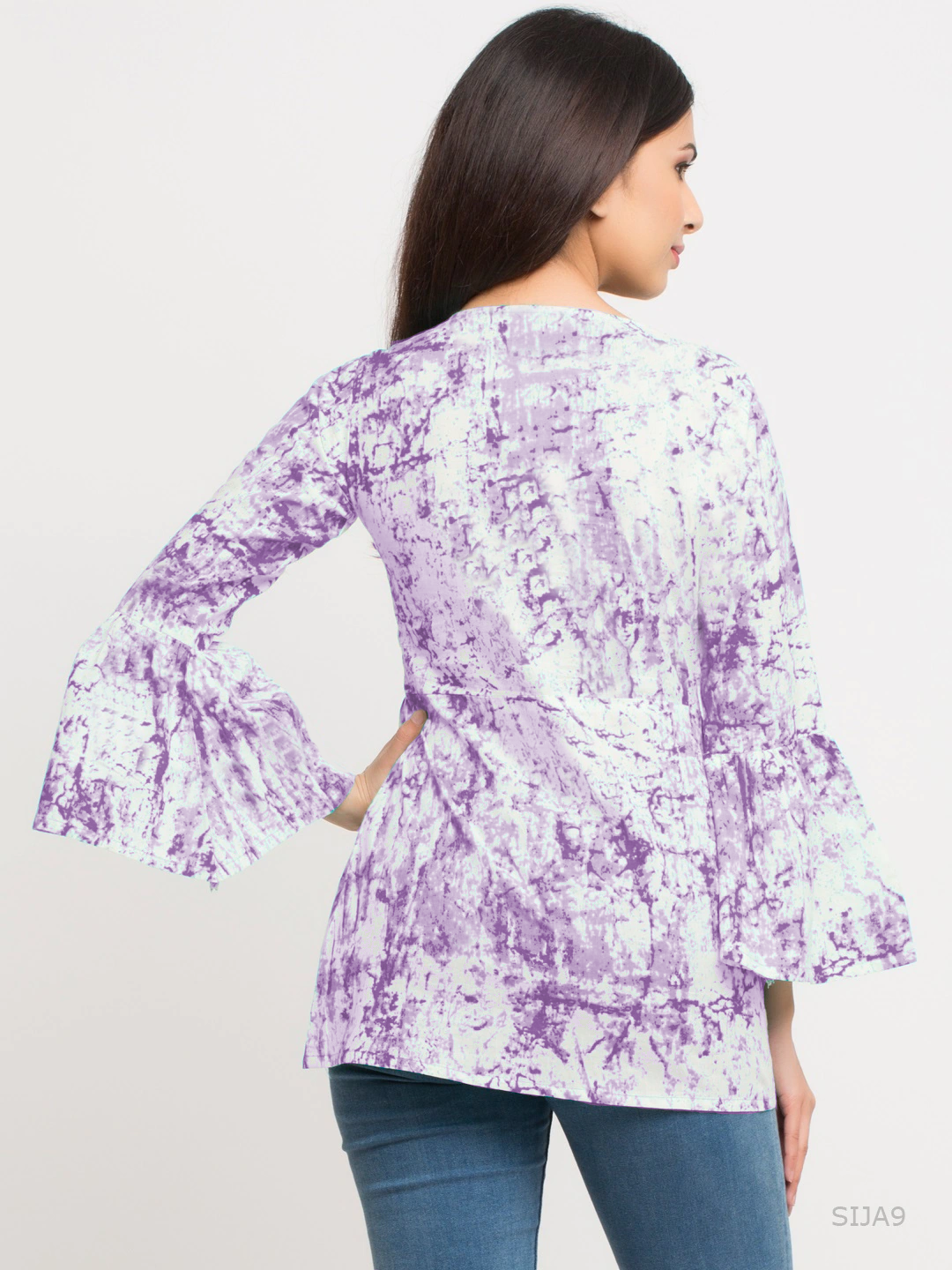 Yash Gallery Women's Cotton Tie and Dye Straight Top (Purple)