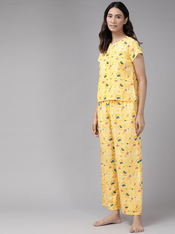 Floral Printed Night Suit(YELLOW)