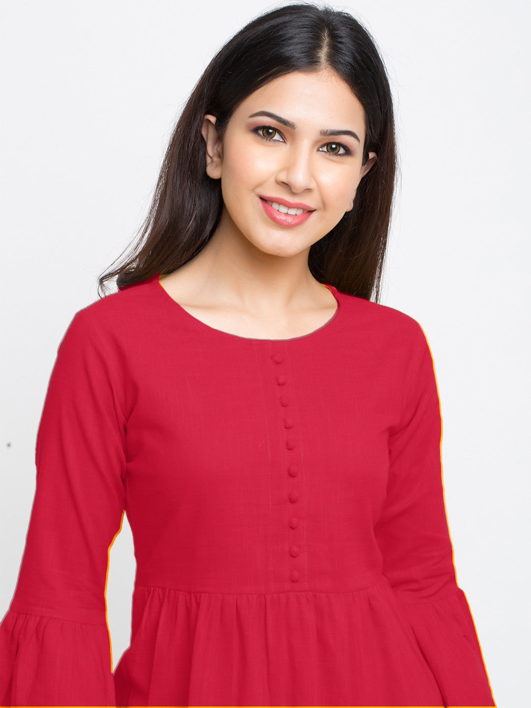Casual Bell Sleeve Solid Red Top