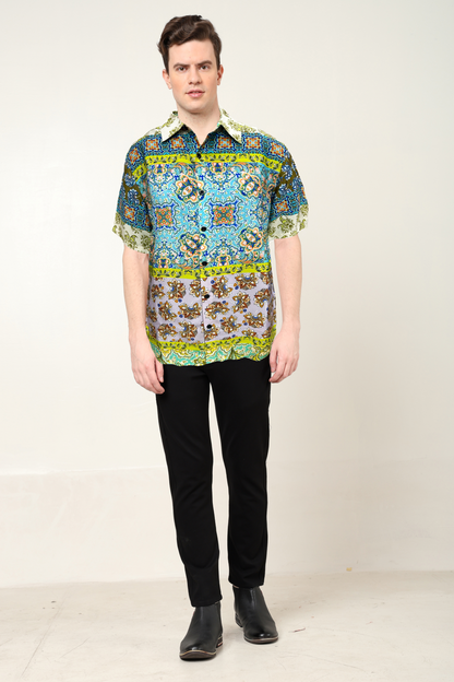 YASH GALLERY Men's Polyester Geometrical Printed Regular Shirt (Multi)