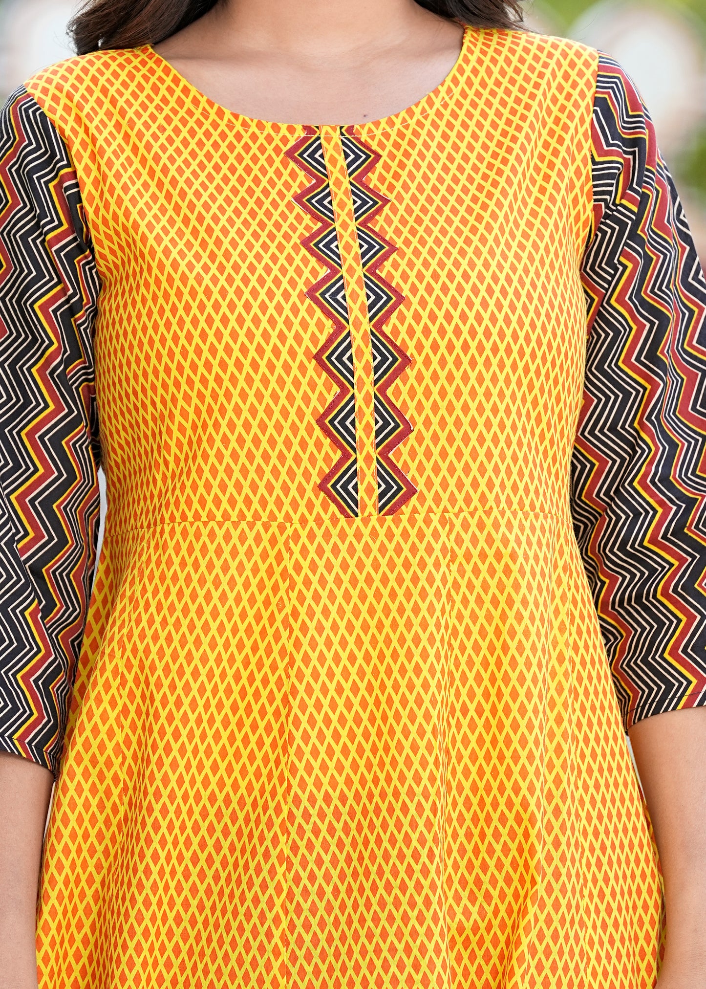 YASH GALLERY Women's Cotton Geometric Print Calf Length Anarkali Kurta Pant And Duptta (Mustard)