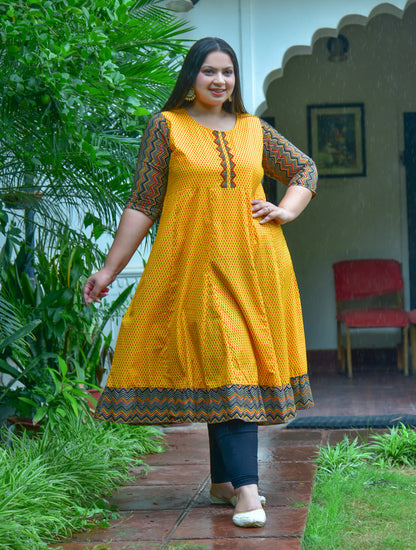 Cotton Geometric Print Anarkali Kurta Plus Size