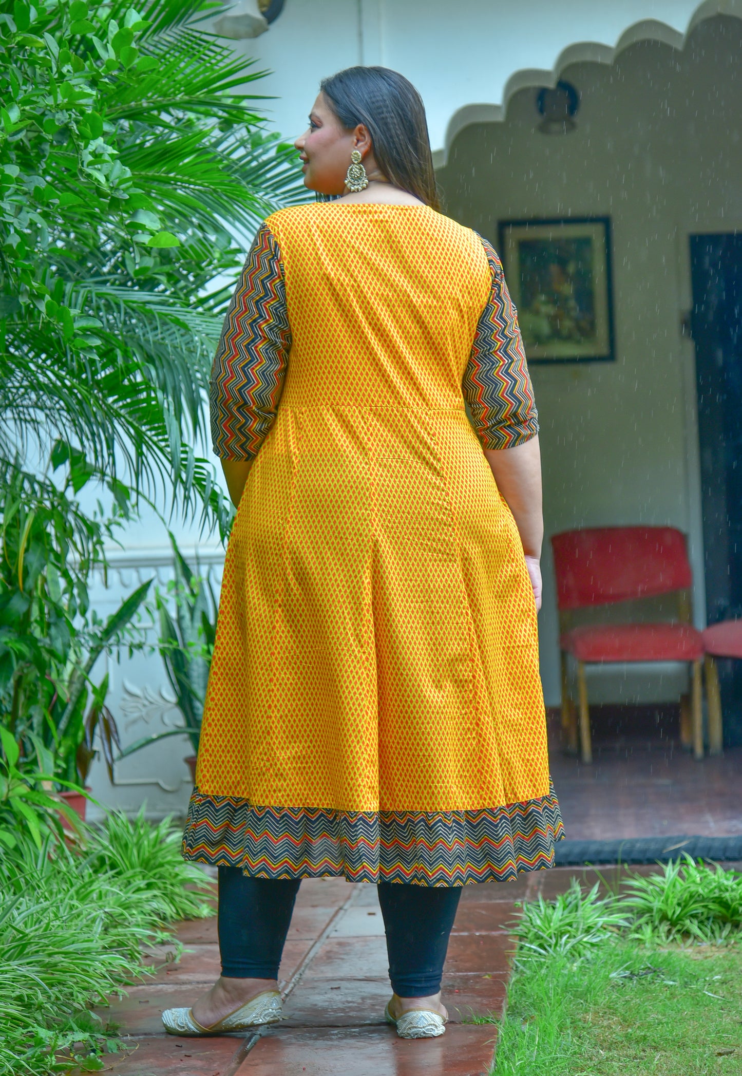 Cotton Geometric Print Anarkali Kurta Plus Size