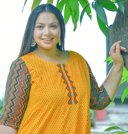 Cotton Geometric Print Anarkali Kurta Plus Size