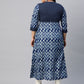 Cotton Chevron Print Kaantha Work A-line Kurta (Blue)