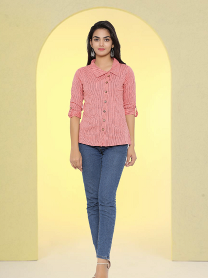 casual regular sleeve striped women top yellow