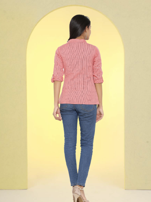 casual regular sleeve striped women top yellow