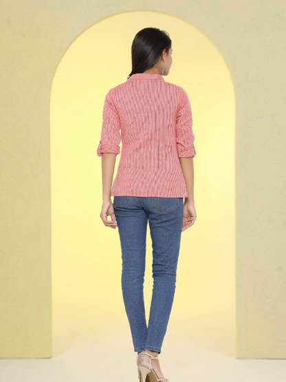 casual regular sleeve striped women top yellow