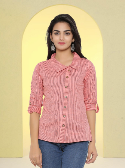 casual regular sleeve striped women top yellow