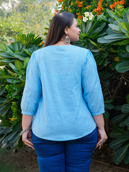 Yash Gallery Women's Plus Size Cotton Embroidered Top