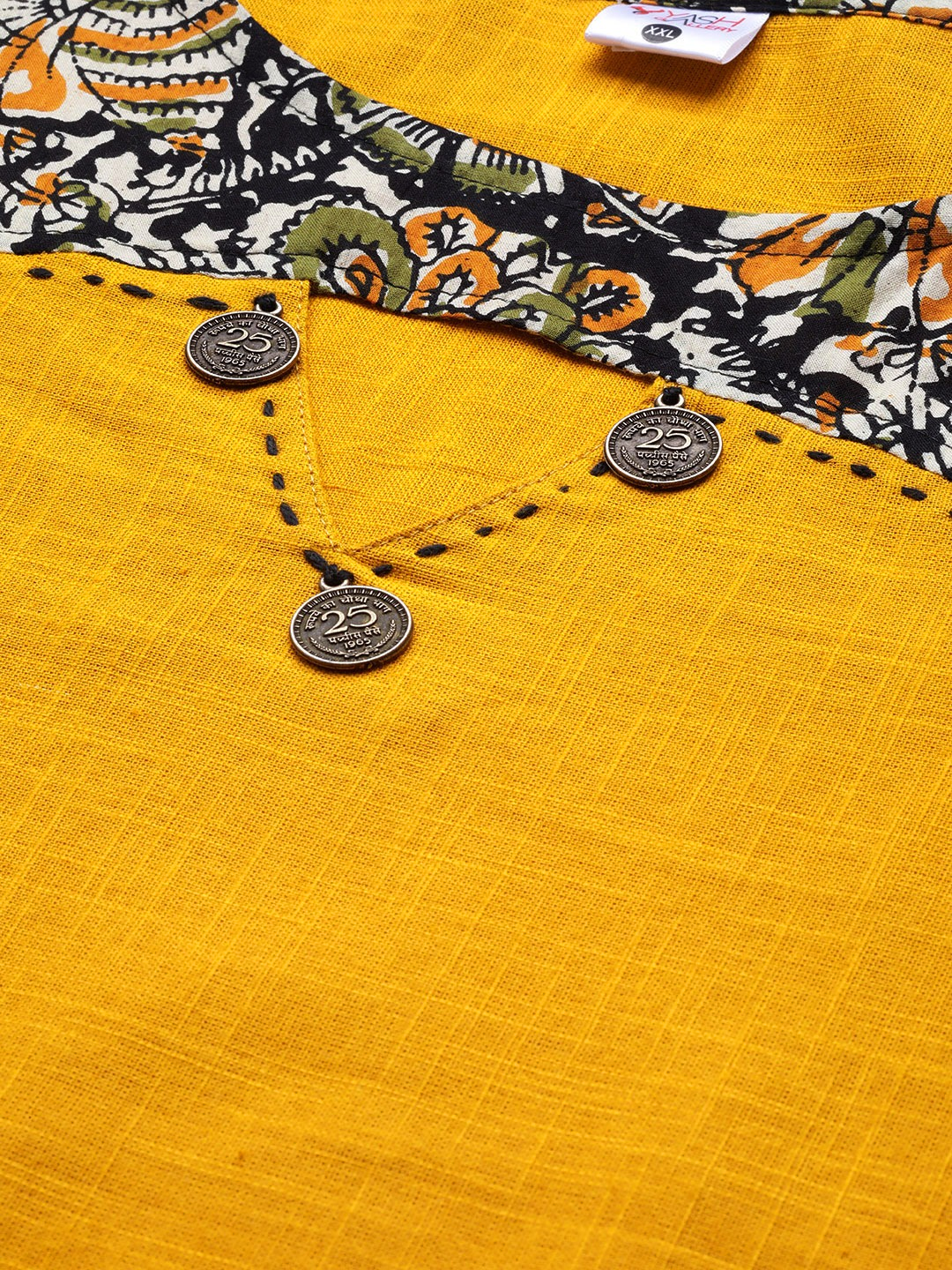 Cotton Blend Kalamkari Print Kaantha Work A-line Kurta