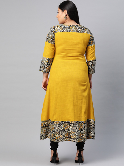 Cotton Blend Kalamkari Print Kaantha Work A-line Kurta