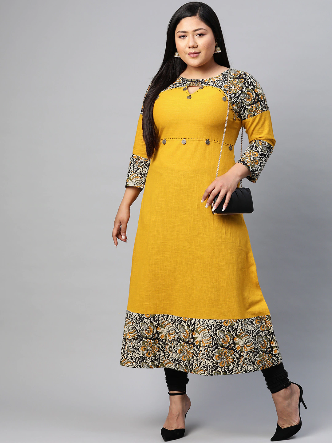 Cotton Blend Kalamkari Print Kaantha Work A-line Kurta