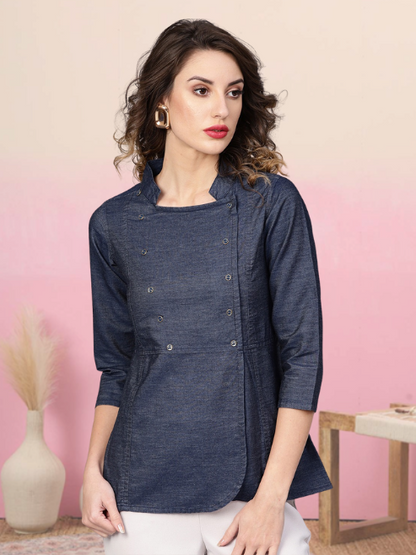 women denim regular top blue