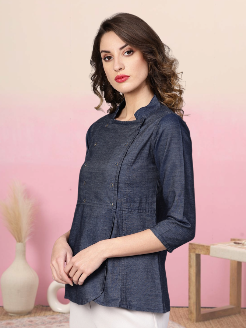 women denim regular top blue