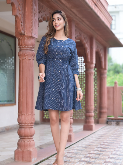Kantha Cotton Stripes Printed Regular Tunic