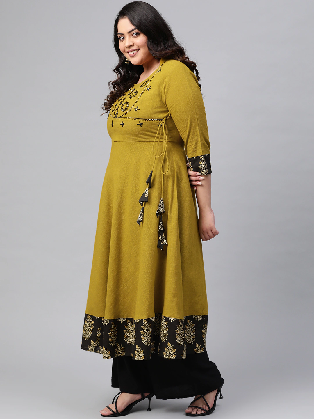 Yash Gallery Women's Cotton Slub Embroidered Anarkali Kurta Plus Size