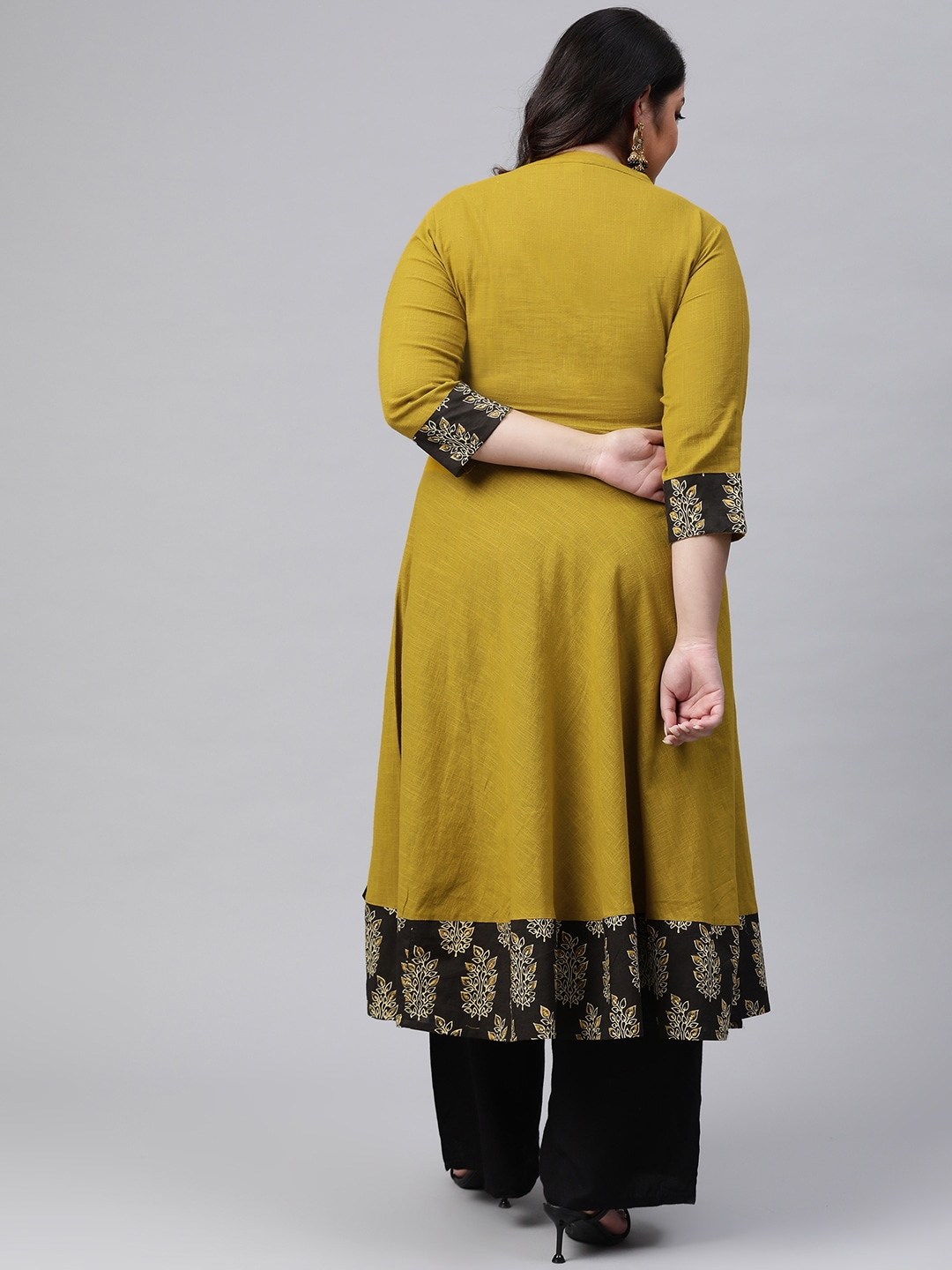 Yash Gallery Women's Cotton Slub Embroidered Anarkali Kurta Plus Size