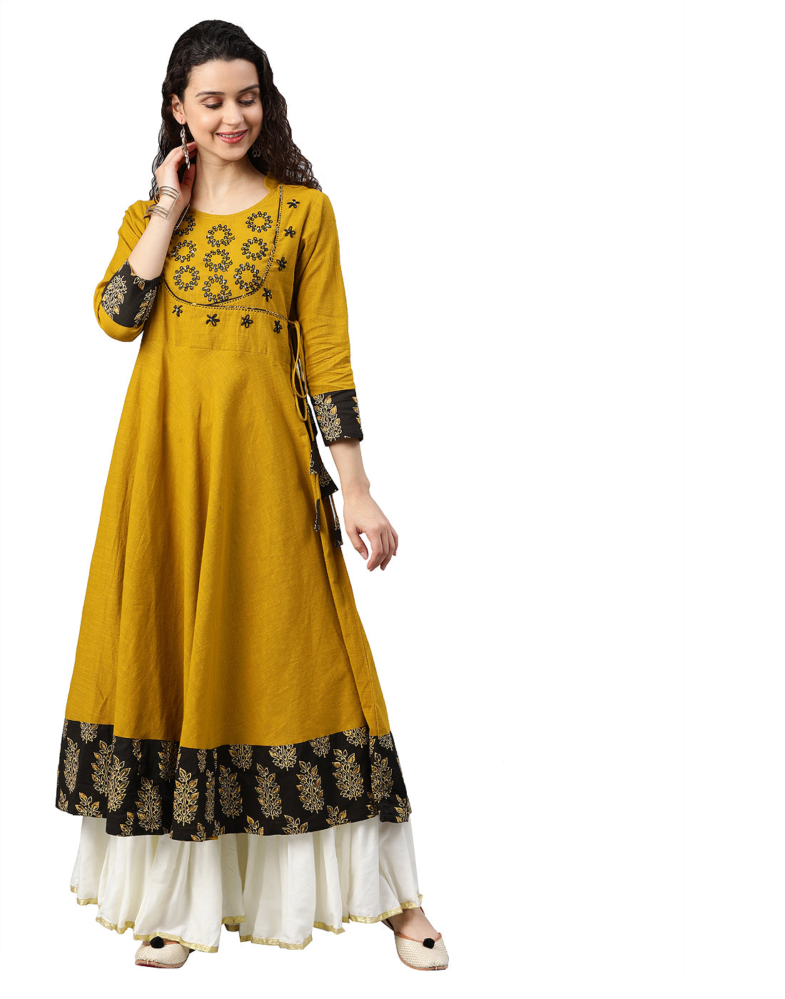 Yash Gallery Women's Cotton Slub Embroidered Anarkali Kurta