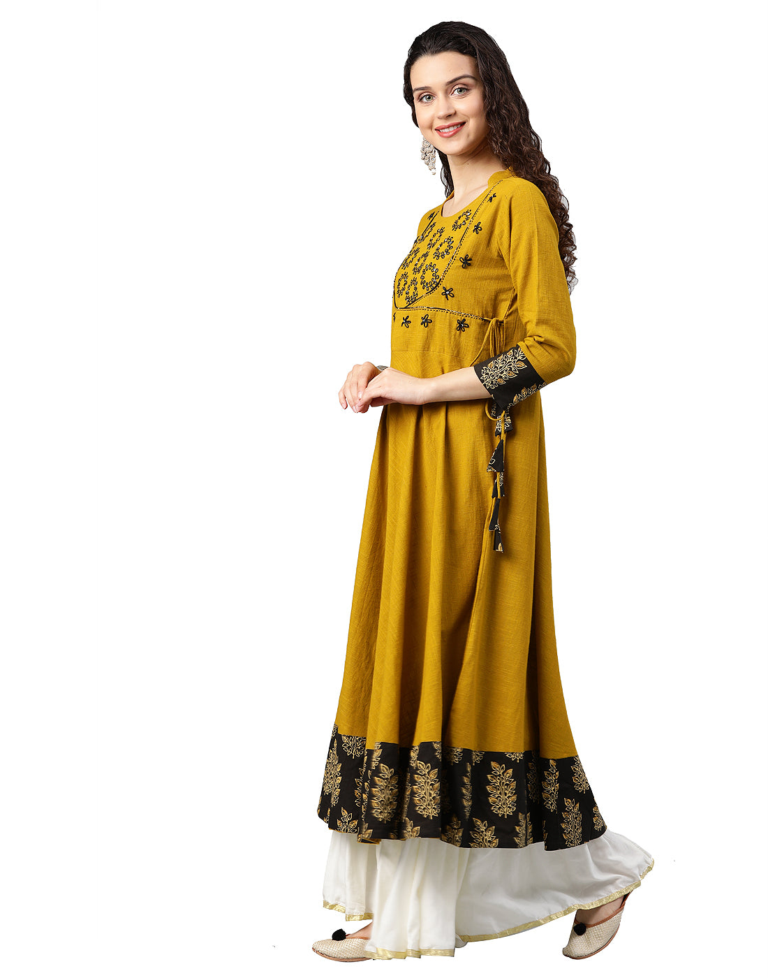 Yash Gallery Women's Cotton Slub Embroidered Anarkali Kurta