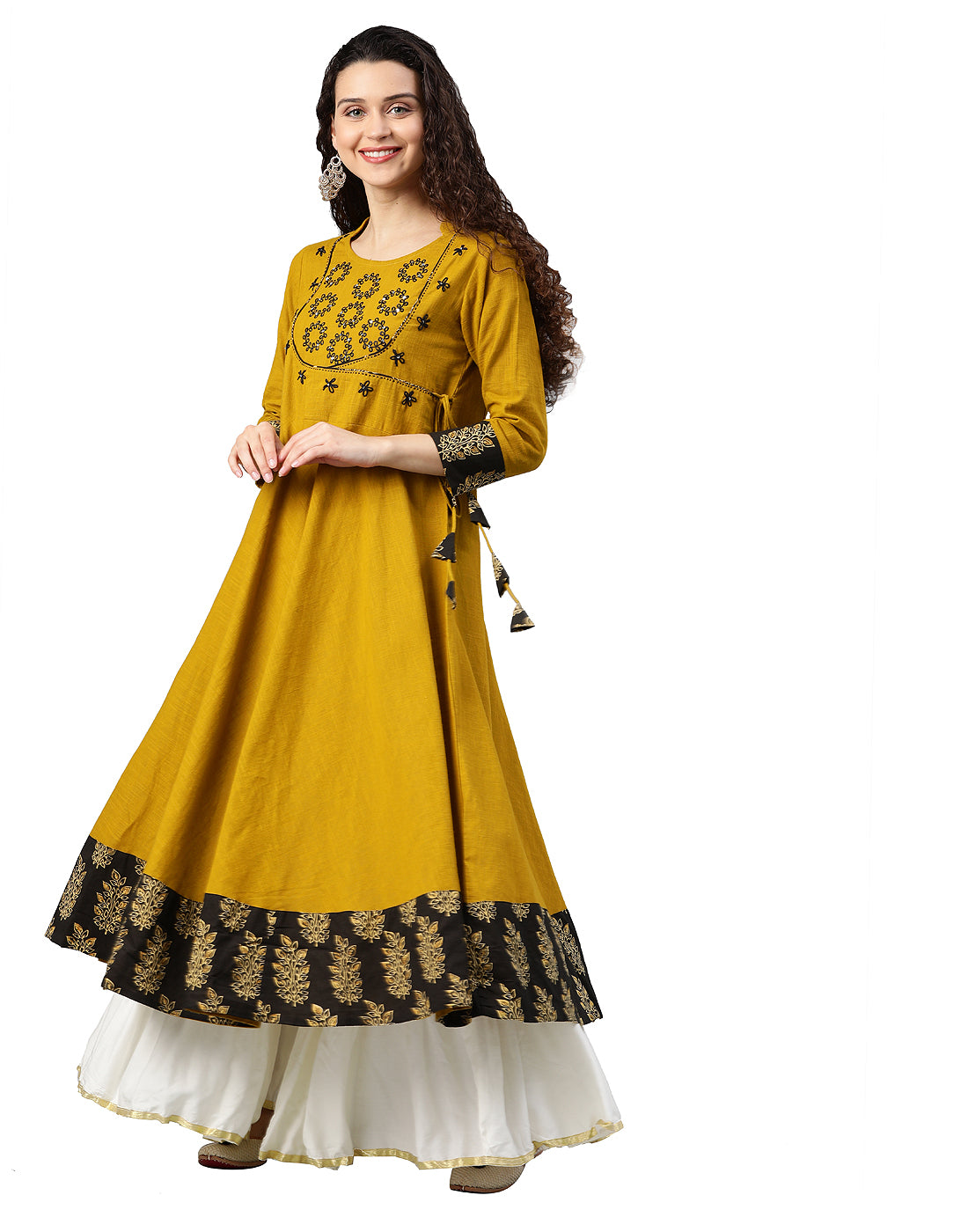 Yash Gallery Women's Cotton Slub Embroidered Anarkali Kurta