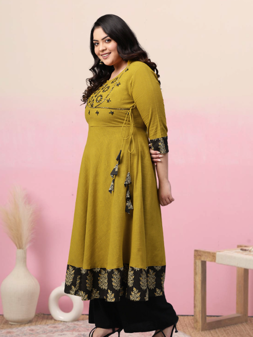 Cotton Slub Sequin Work Angrakha Kurta