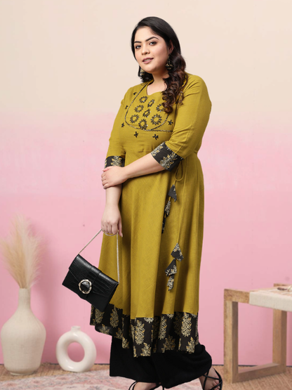 Cotton Slub Sequin Work Angrakha Kurta